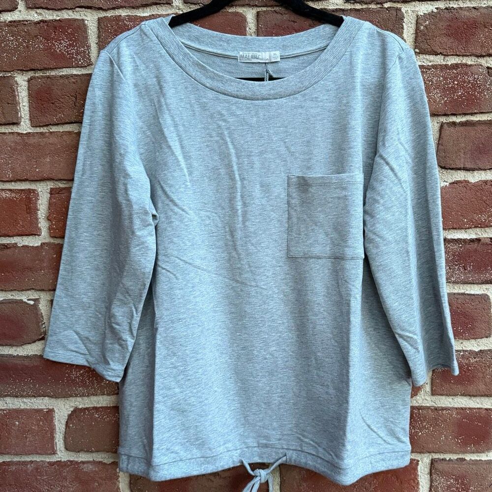 Barefoot Dreams Malibu Collection Women's MC Luxe Lounge Rib Mix Top Gray XL NWT